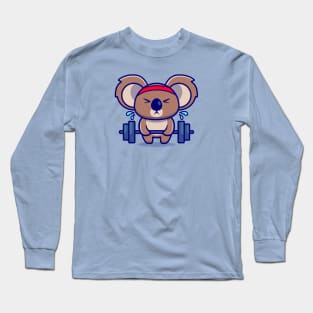 Cute Koala Lifting Barbell Cartoon Long Sleeve T-Shirt